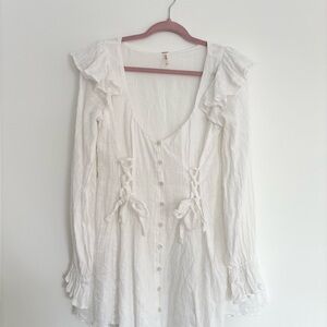 Free People White Ruffled Tunic Top